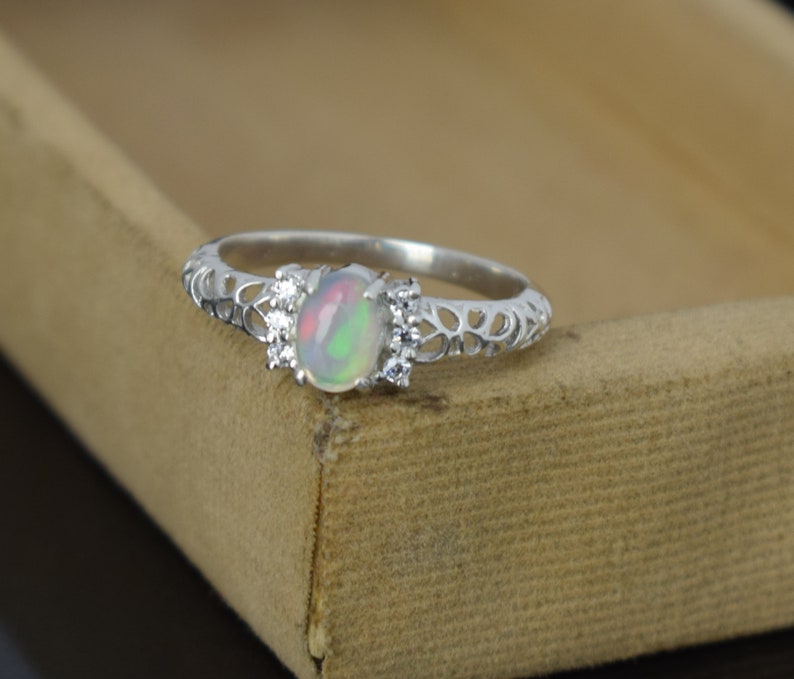 Opal Promise Ring for Women Moonkist Creations Sterling Silver Opal Ring October Birthstone Oval Opal Ring White Opal Ring Silver