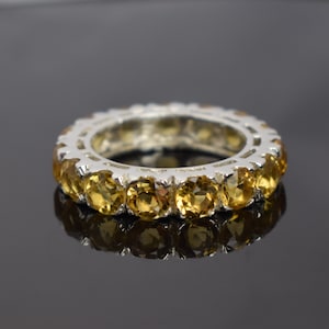 Citrine Wedding Ring Yellow Citrine Ring Full Eternity Band White Gold Plated Sterling Silver Stackable Band Annniversary Ring