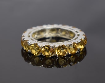 Citrine Wedding Ring Yellow Citrine Ring Full Eternity Band White Gold Plated Sterling Silver Stackable Band Annniversary Ring