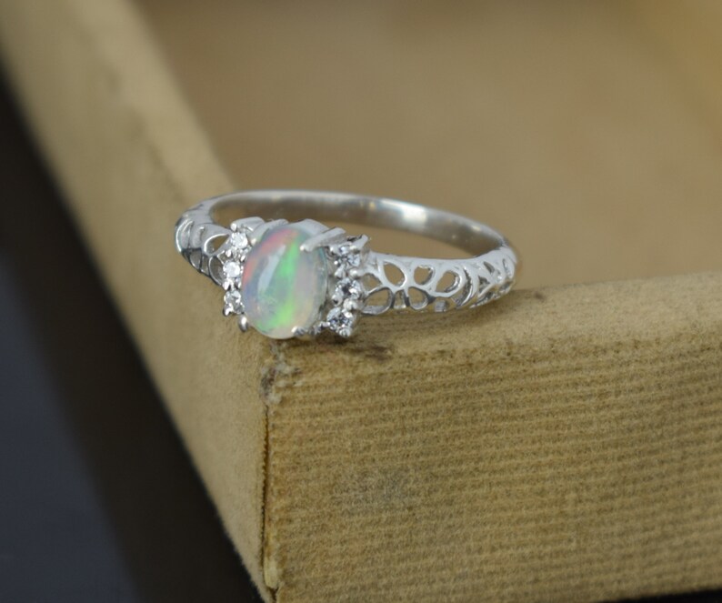 Opal Promise Ring for Women Moonkist Creations Sterling Silver Opal Ring October Birthstone Oval Opal Ring White Opal Ring Silver