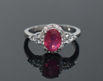 Anillo de compromiso de Rubí, plata de primera ley sólida 925, anillo de promesa, anillo de boda, anillo de aniversario, regalo para ella, anillo de piedra preciosa de rubí rosa
