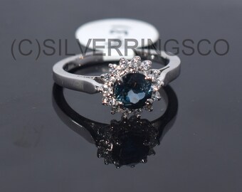 Blue topaz ring, Simple Ring, Halo Ring