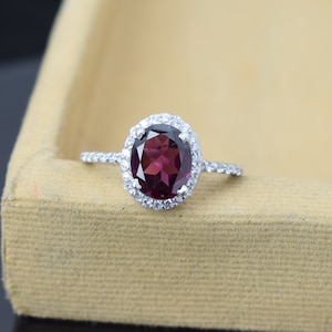 Rhodolite Garnet Ring, Pink Garnet Ring, Garnet Halo Ring, 925 Sterling Silver ring