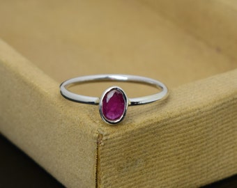 Ruby Ring, Simple Ring, Casual Ring, 14k White Gold Ring, Promise Ring, Solitaire Ring, Engagement ring, Statement ring,