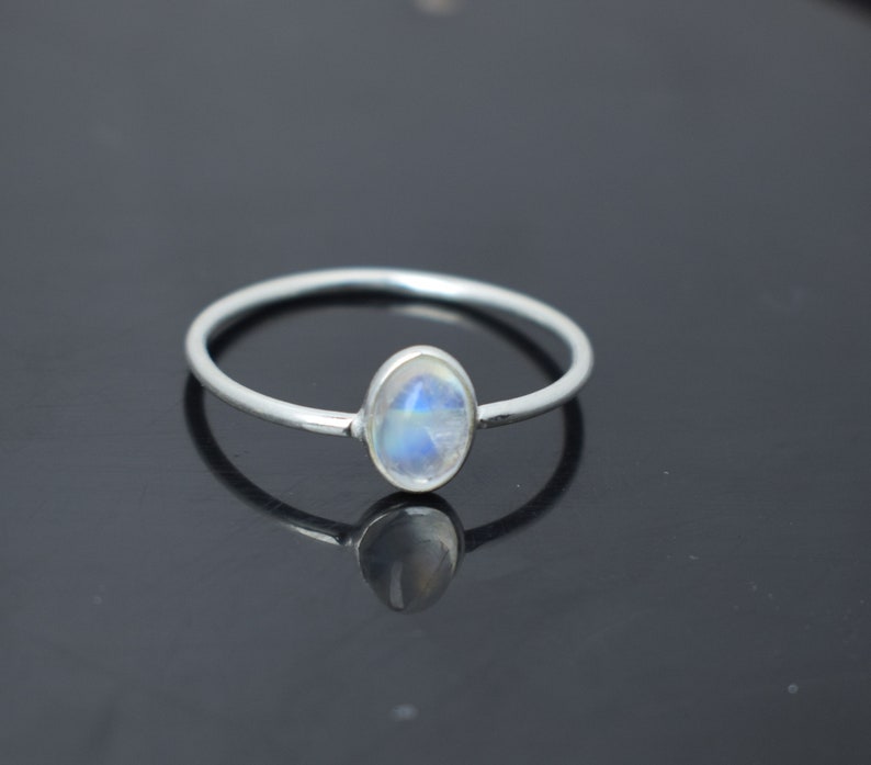 Simple Ring solitaire ring moonstone Ring engagement ring Tiny ring promise ring casual ring blue moonstone ring Rainbow Moonstone