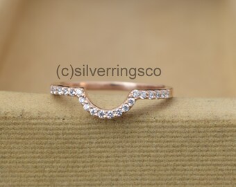 Curved Ring Band, Matching Stackable Band, 14k Rose Gold Plated 925 Sterling Silver, Curved Ring Enhancer, Simple Dainty Band