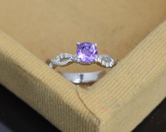 Anillo de amatista natural, anillo de boda, piedra preciosa cortada, piedra de nacimiento de febrero, anillo de gemas púrpura, anillo de plata de ley 925, anillo de compromiso,
