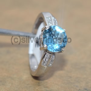 Blaue Topas Ring, Versprechen Ring, London blau Topas, Silber Ring, Geschenk-Ring