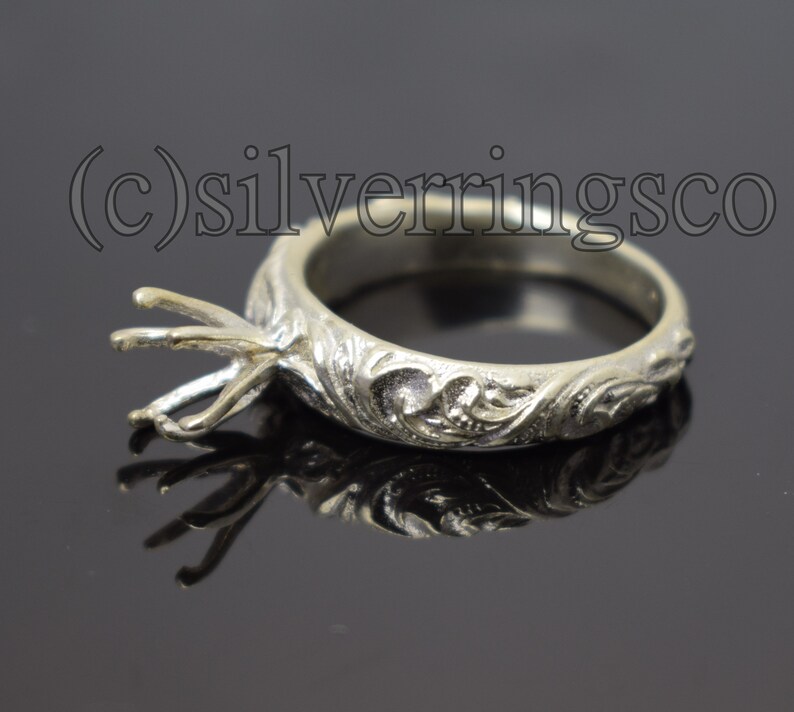 Sterling Silver 6 mm Round Semi Mount Ring Setting 925 Silver 6 mm Round Ring