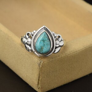 Turquoise Ring, Boho Silver ring, Natural Turquoise Gemstone Ring, Promise Ring, Mother's Day Gift Ring, turquoise Boho ring