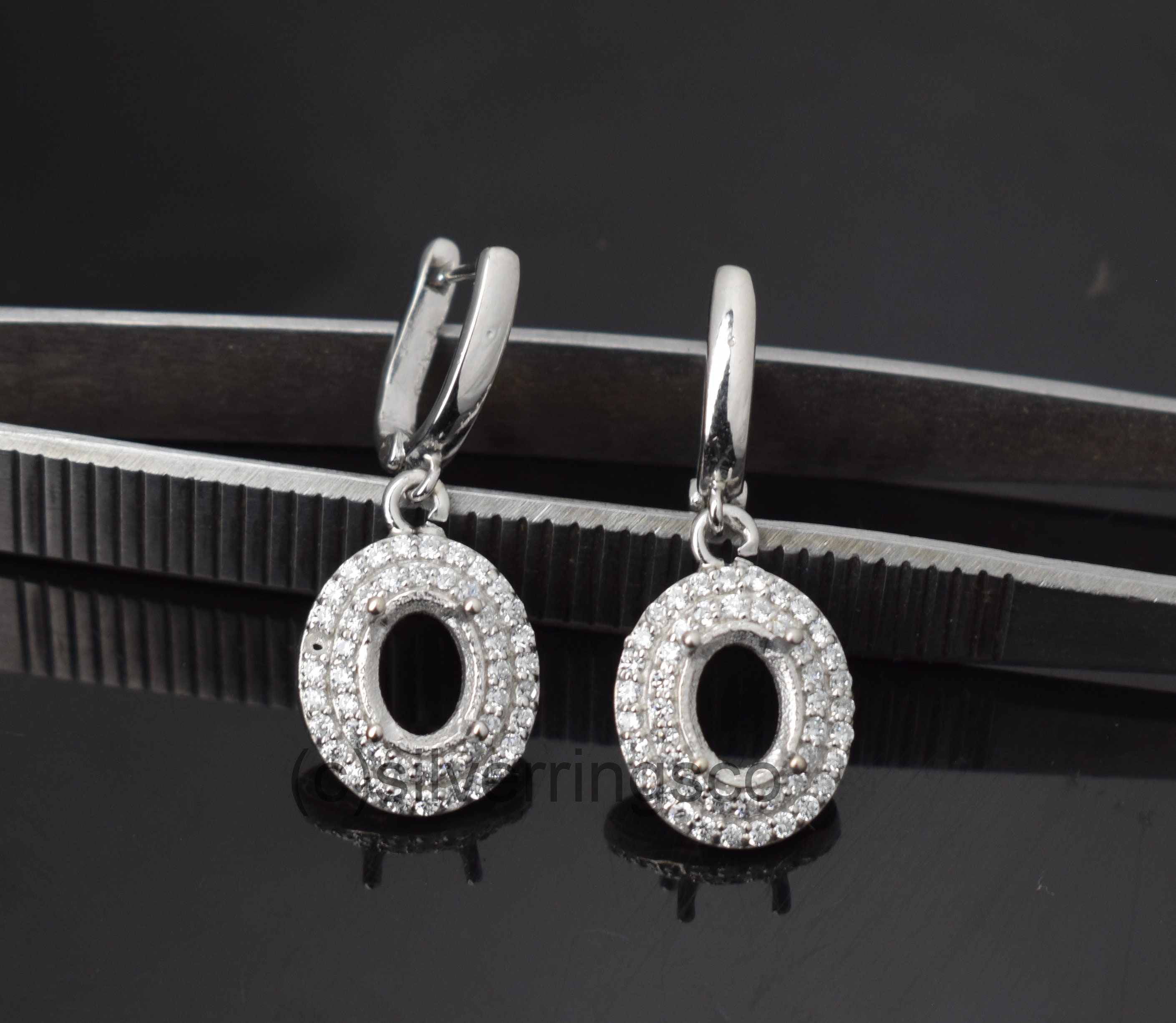 Semi mount Bridal set 6x8mm oval 925 Sterling Silver Double Etsy