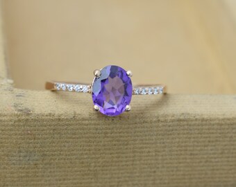 Natural Amethyst Ring, Wedding Ring, Cut Gemstone, February Birthstone, Purple Gems Ring, 925 Sterling Silver Ring, Engagement Ring,