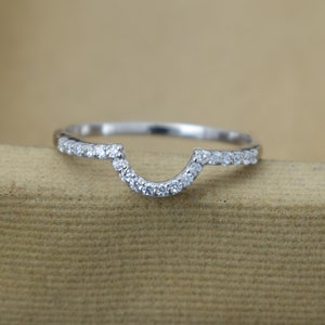 1cm wide, 14k White Gold enhancer band, Diamond Curved band, wedding band ring, Simple band, Half eternity band