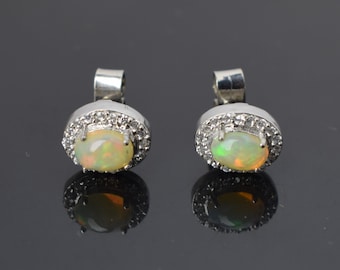 Opal stud Earrings, 925 Sterling Silver Earrings, October Birthstone Earrings,