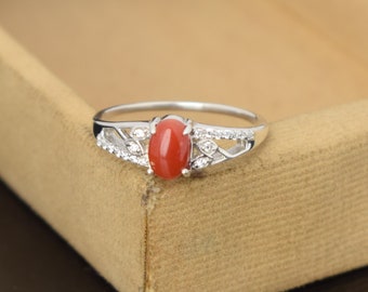Red Coral Ring, Wedding ring, Promise Ring, Bridal Ring