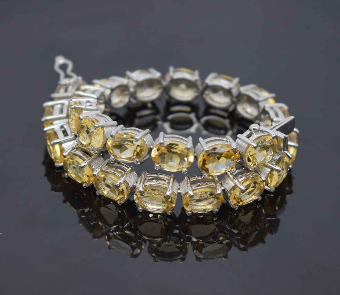 Citrine Tennis Bracelet, 925 Sterling Silver Bracelet, Citrine Silver Bracelet, Natural Citrine