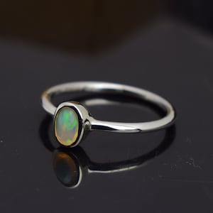 Silver Opal Ring, Delicate Silver Ring, Stacking Ring, Stacking Opal Ring, Sterling Silver Ring, Blue Opal, Fire Opal