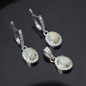 Opal Braut Set, 925 Sterling Silber, einfache Braut Set, Anhänger Ohrringe Set, natürliche äthiopische Opal