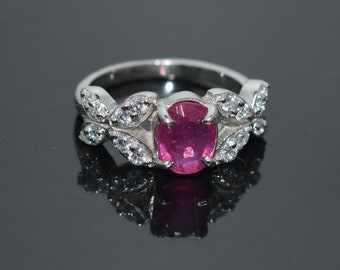 Anillo de compromiso de Rubí, plata de primera ley sólida 925, anillo de promesa, anillo de boda, anillo de aniversario, regalo para ella, anillo de piedra preciosa de rubí rosa
