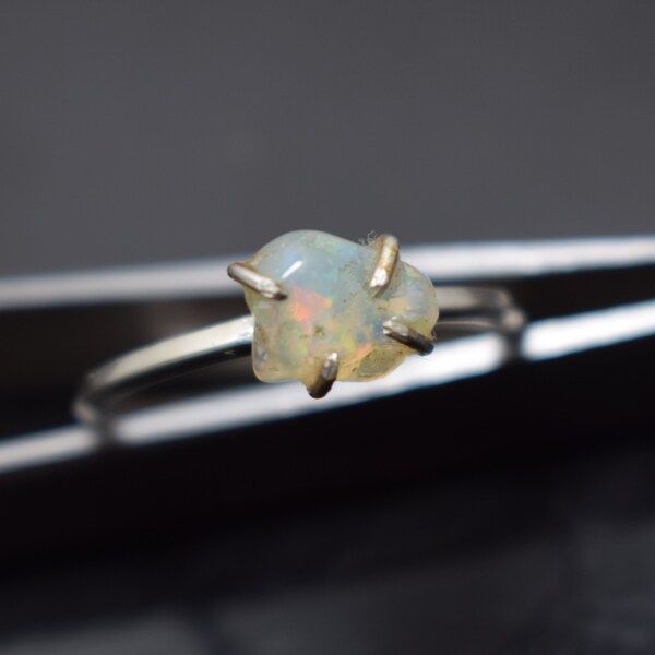 Opal Ring, Opal Rough Ring, Opal Polish Rough ring, Opal Tiny ring, Raw opal Tiny Ring