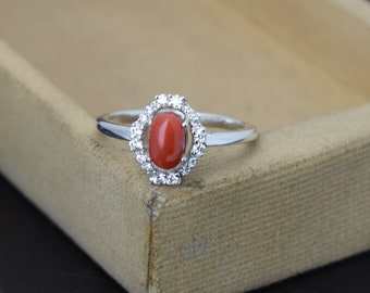 Coral Ring, 925 Sterling Silver Ring, Engagement ring, Promise Ring, Bridal Ring