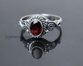 Simple Garnet Ring, 925 Sterling Silver ring, Handmade ring