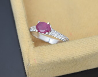 925 Sterling Silver - Ruby Ring- Bridal Ring - Red Ruby Ring - Oval Ruby Ring - Birthstone Ring - Promise Ring - Engagement ring