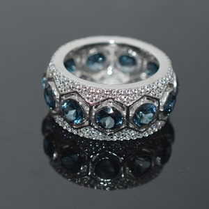 Blue Topaz Ring, Blue Topaz Eternity Band, Wedding ring, London Blue Topaz, Ring Blue Topaz, Engagement Ring