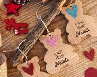 My first Christmas, Customizable Wooden Bear, Family Christmas Gift, Handmade