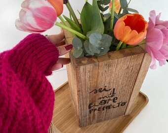 Vaso Rustico in Legno, Vaso da Arredo, Fatto a Mano