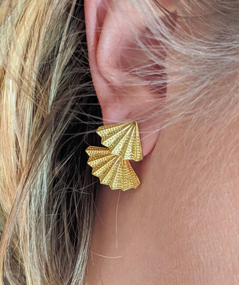 Gold Fan Earrings Gold Ear Jacket Earrings Front Back | Etsy