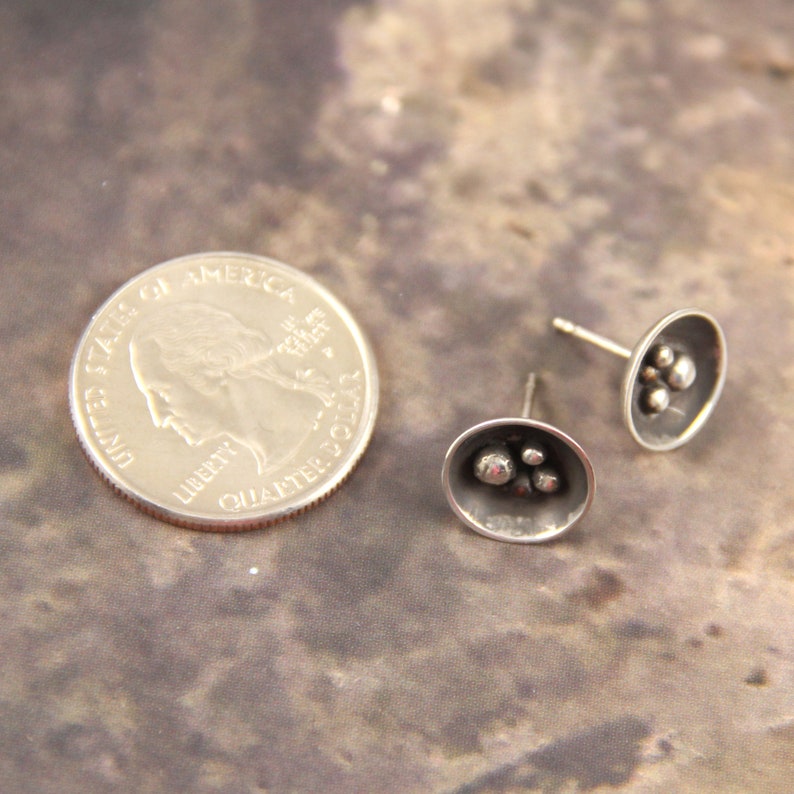 Silver Oxidized Stud Earrings Granulation Dome Earrings Etsy