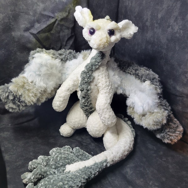 White Dragon Plush | Soft Velvet Yarn Dragon Plushy