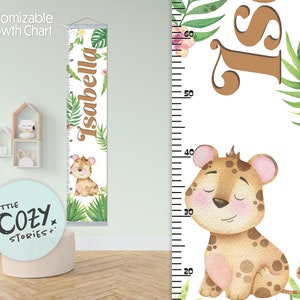Benutzerdefinierte niedliche Tiger-Themen-Wachstumstabelle | Dschungel-Wachstumsdiagramm | Banner-Wachstumsdiagramm | Kinderlineal | Kinderzimmerschild | Wandkunst | Kinderzimmerdekoration