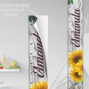 Benutzerdefinierte Sonnenblumen-Wachstumschart-Sticker |  Wachstumstabelle | Benutzerdefinierte Wachstumstabelle | Child Lineal | Kinderzimmer Schild | Wandbild | Kinderzimmer Dekor