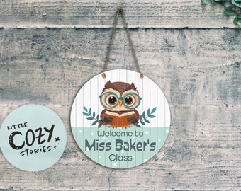 Custom Teacher Owl Themed Sign | Cute Owl Door Sign | Classroom Sign | Wall Art | Woodland Animal Classroom Decor | Door Sign | Metal Sign