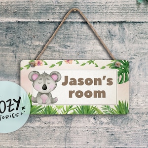 Plaque de porte personnalisée Koala : décoration de chambre d&#39;enfant Safari Jungle
