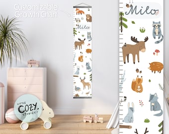 Custom Woodland Animal Growth Chart: Nursery Canvas Ruler