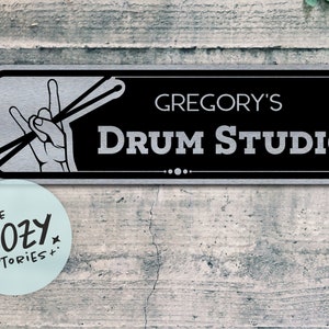 Custom Drum Studio Sign: Brushed Metal Music Room Decor