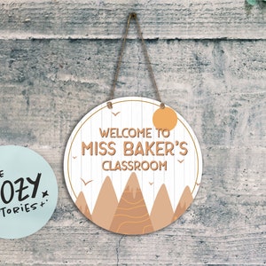 Custom Boho Mountains Teacher Sign | Mountains Door Sign | Classroom Sign | Wall Art | Mountains Classroom Decor | Custom Metal Door Sign