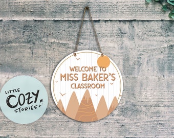 Custom Boho Mountains Teacher Sign | Mountains Door Sign | Classroom Sign | Wall Art | Mountains Classroom Decor | Custom Metal Door Sign