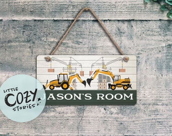 Custom Construction Trucks Room Sign: Kids Wall Decor