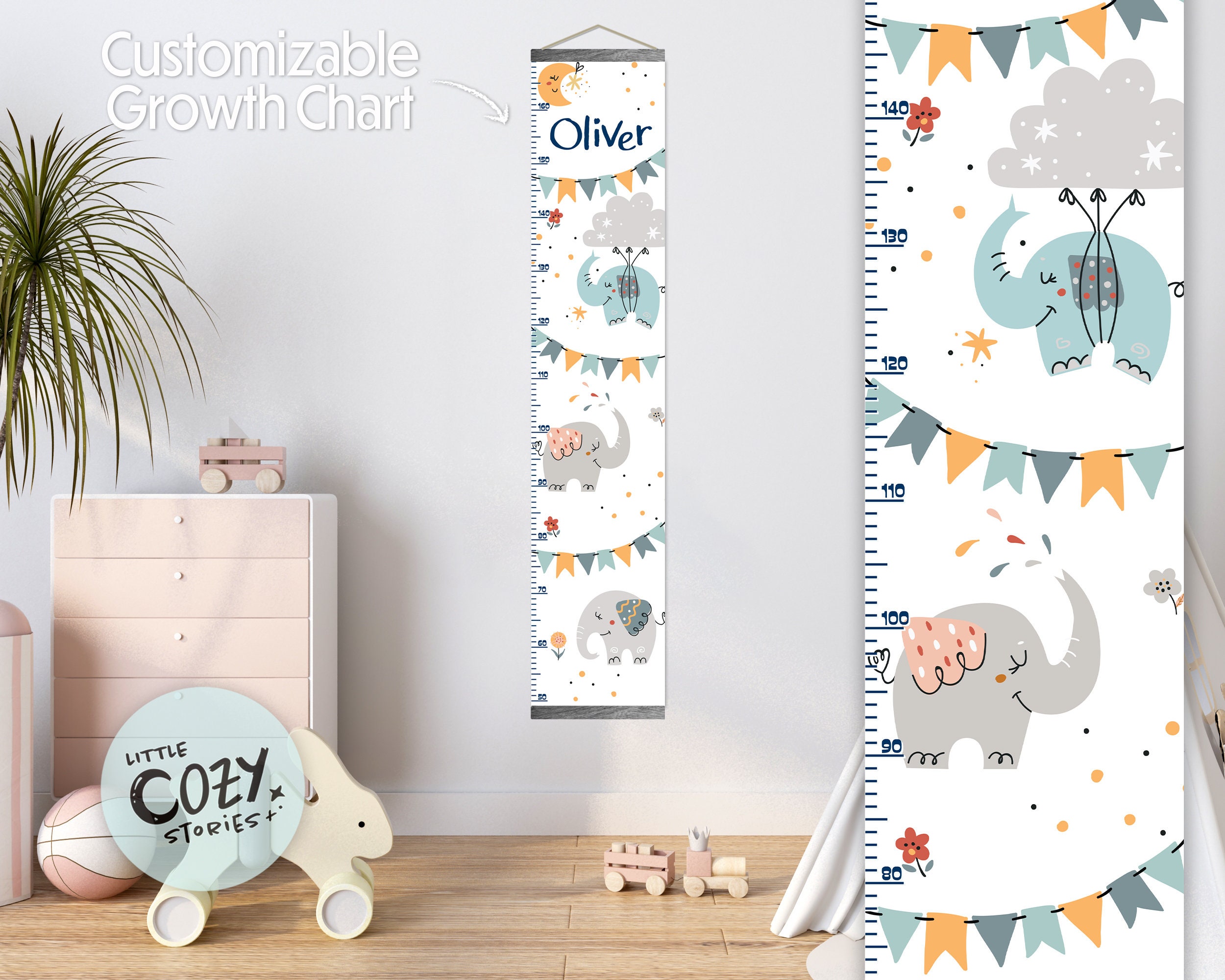 Baby Elephant Growth Chart, Safari Nursery 2024 Decor, Wooden Laser Cut Elephant