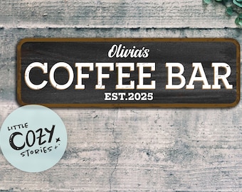 Aangepast bord koffiebar: gepersonaliseerde plaquette in rustieke vintage stijl