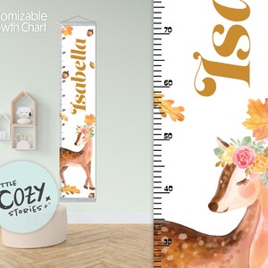 Aangepaste baby herten thema groeimeter | Groeigrafiek | Canvasgroeimeter | Onderliggende liniaal | Kwekerijteken | Kunst aan de muur | Kinderkamerinrichting