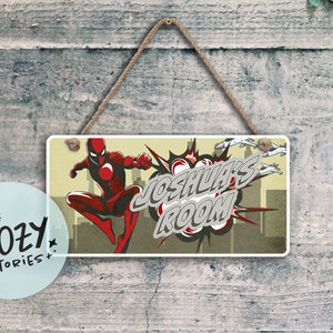 Plaque personnalisée pour chambre de super-héros : décoration de chambre d&#39;enfants, oeuvre d&#39;art murale en métal