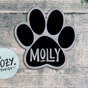 Custom Dog Paw Sign: Brushed Silver Pet Name Plaque