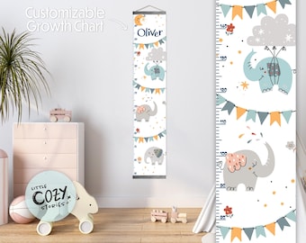 Adorable Elephant Canvas Growth Chart | Whimsical Child Ruler | Kids Room Wall Art