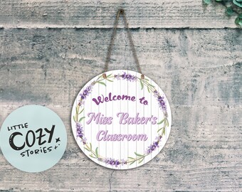 Custom Lavender Wreath Sign | Lavender Door Sign | Classroom Sign | Wall Art | Lavender Wreath Classroom Decor | Door Sign | Metal Sign
