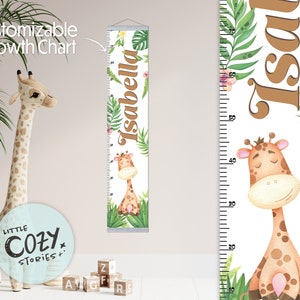Kundenspezifische Giraffen-Themen-Growth-Chart | Dschungel-Wachstumstabelle | Canvas Wachstumstabelle | Kinderlineal | Kinderzimmer Schild | Wandkunst | Kinderzimmer Dekor